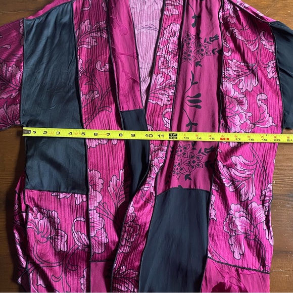 Vintage Units Silk Blend Purple Magenta Patchwork Kimono Cardigan Boho Sz. LARGE - Picture 10 of 13